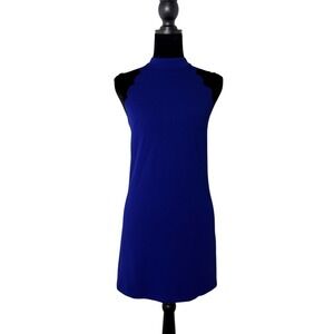BCX Dress Mini Dress Womens XS Blue Scalloped Mock Neck Sleeveless